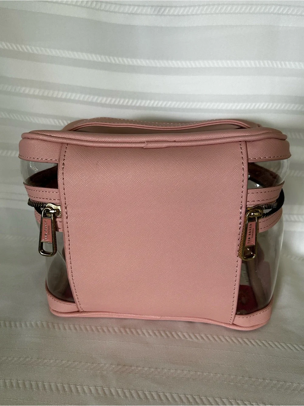 Ted Baker Cosmetic Bag Train Case Pink Clear Floral Travel Makeup Bag 4 Piece